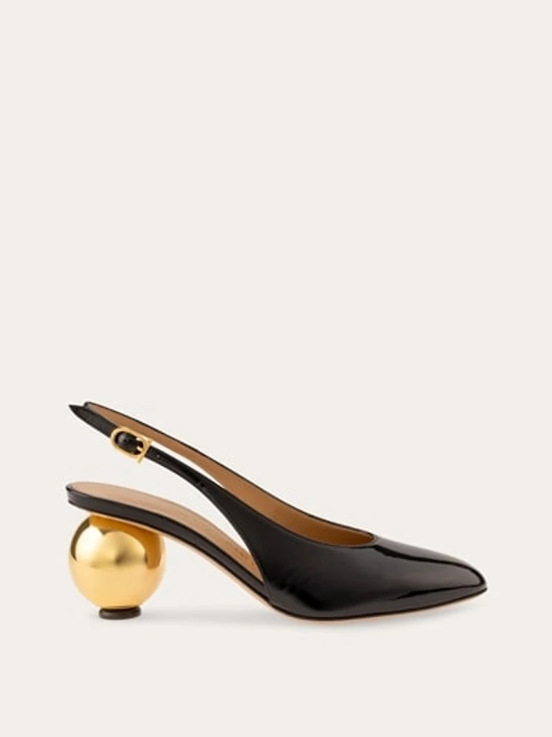 Spherical heel slingback pump