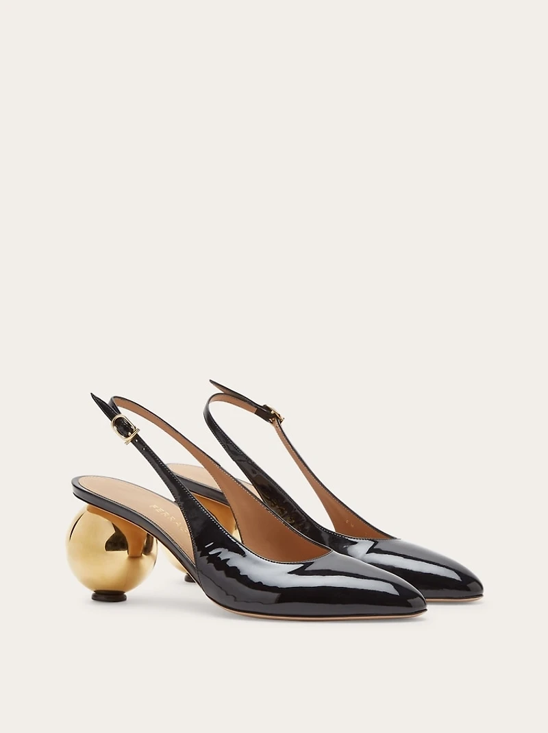 Spherical heel slingback pump
