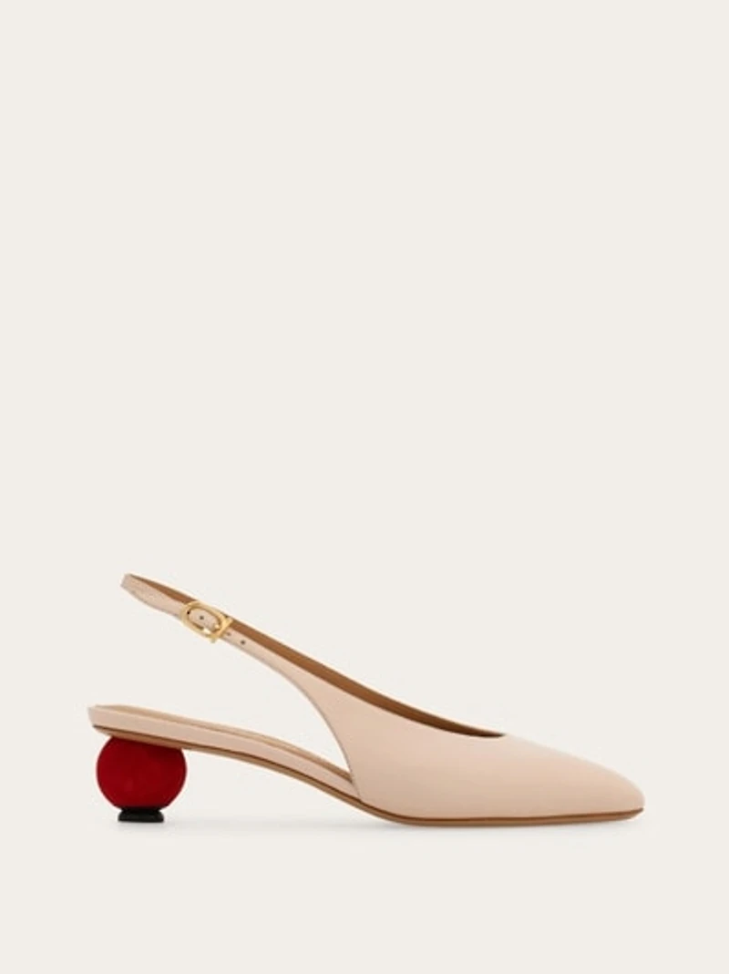 Spherical heel slingback pump