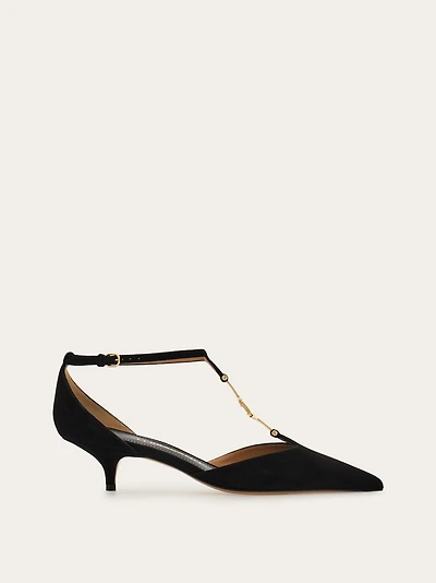 F buckle T-strap pump