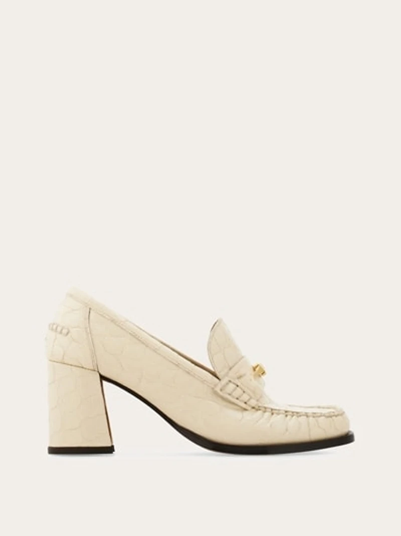 F buckle heeled loafer