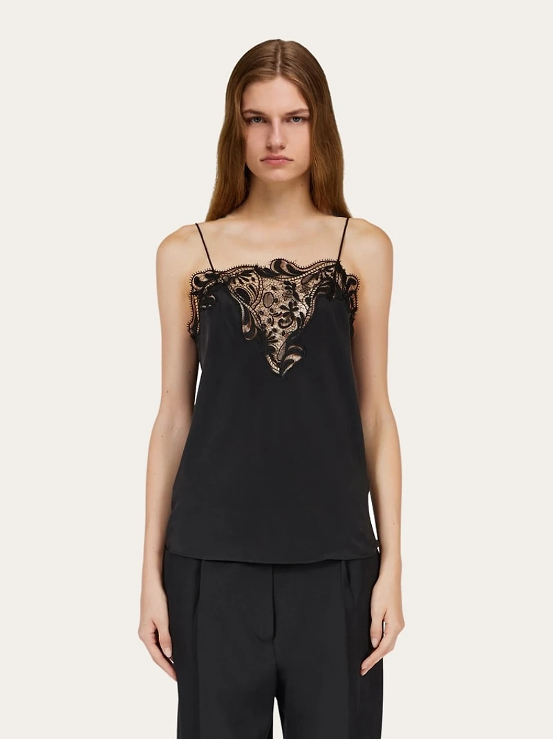 Silk top with lace detail