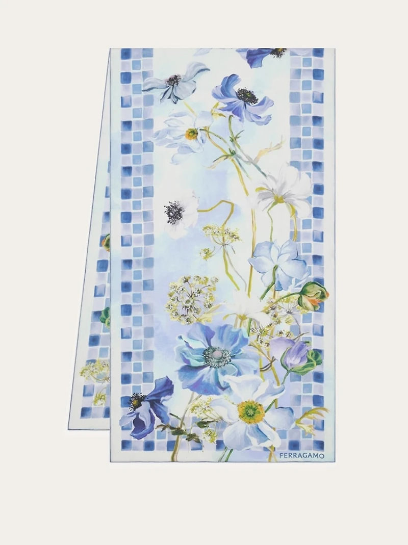 Fiori print silk scarf