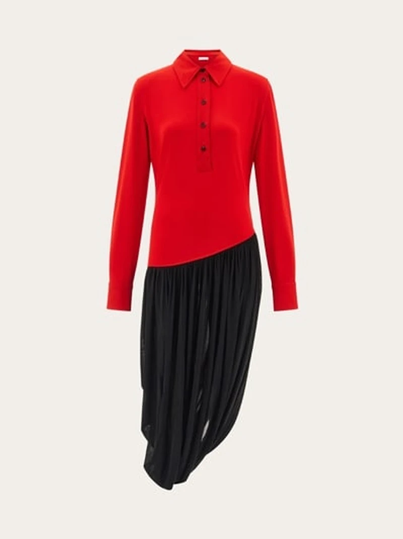 Viscose shirt dress with gathered skirt