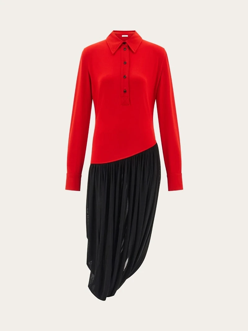 Viscose shirt dress with gathered skirt