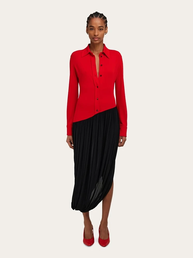 Viscose shirt dress with gathered skirt