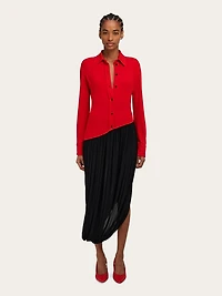 Viscose shirt dress with gathered skirt