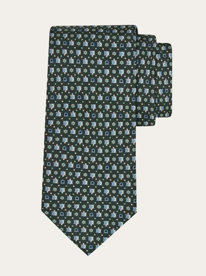 Turtle print silk tie