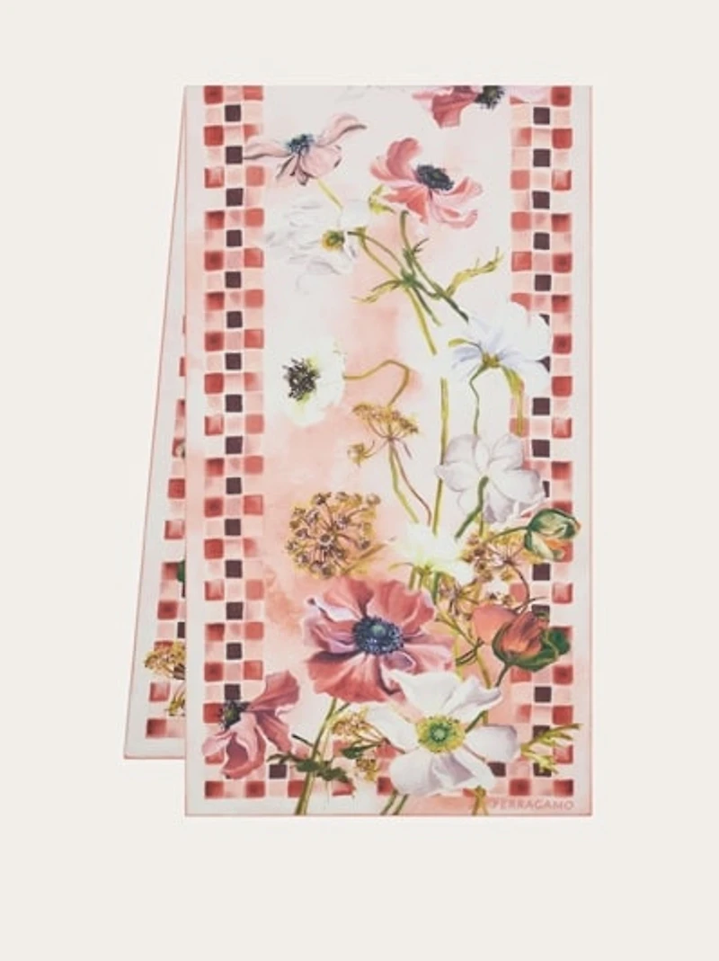 Fiori print silk scarf