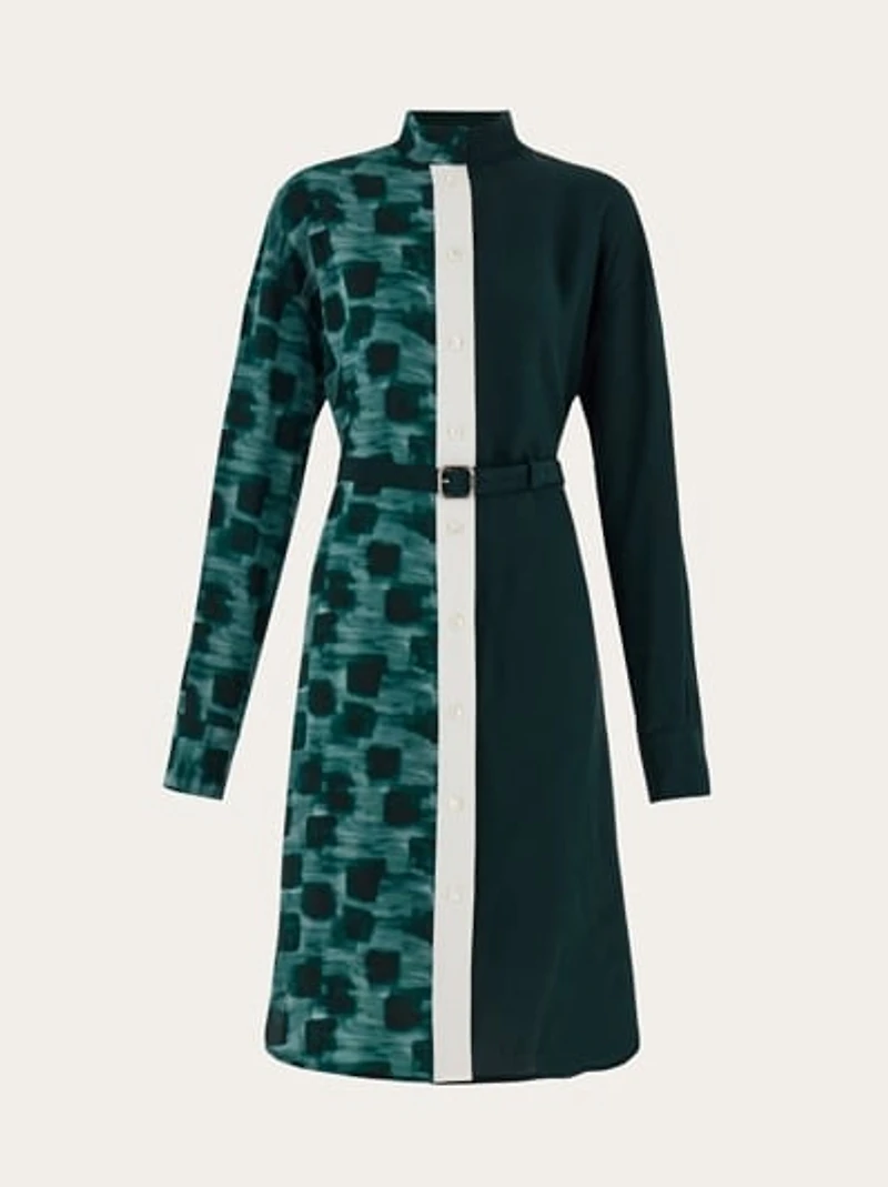 Shirt dress with contrasting prints