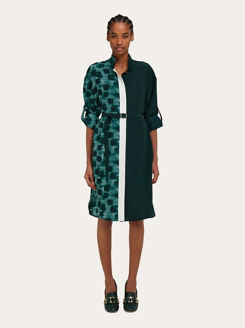 Shirt dress with contrasting prints