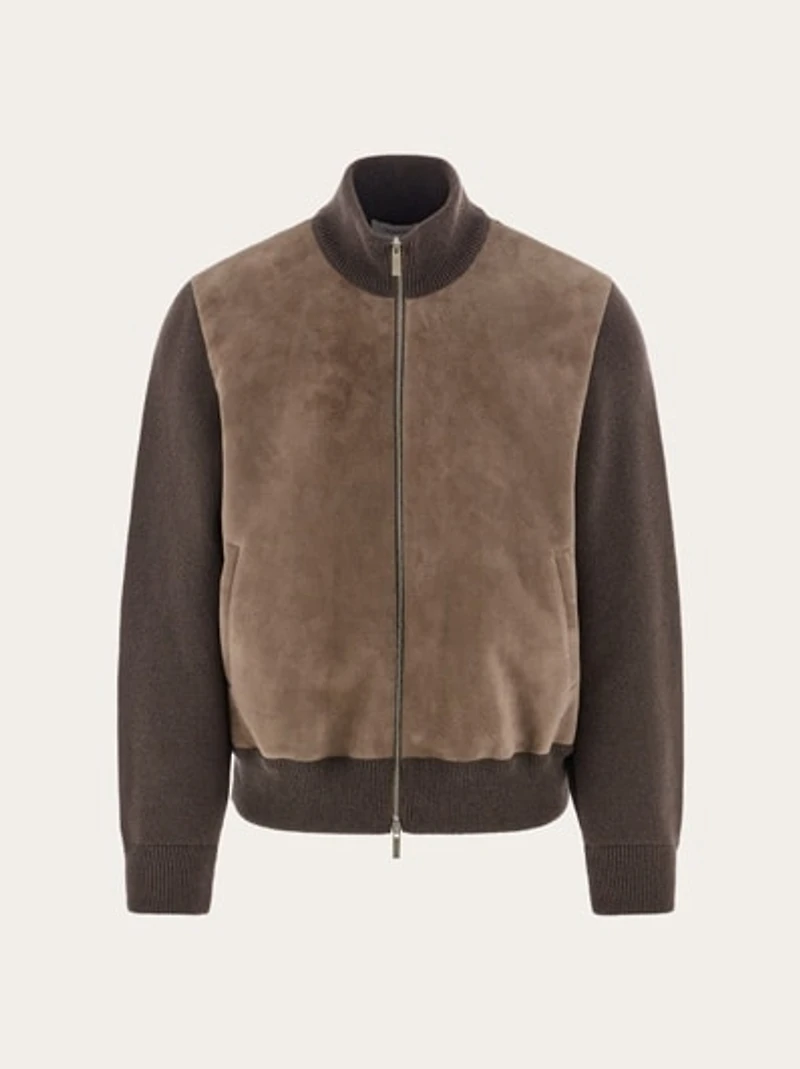Blouson with leather inserts
