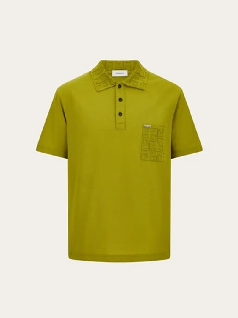 V-neck polo with jacquard pocket detail