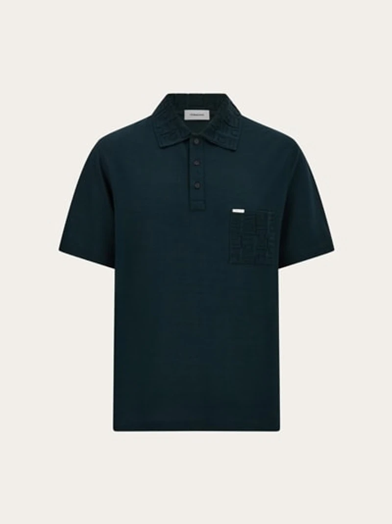 V-neck polo with jacquard pocket detail