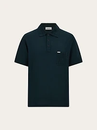 V-neck polo with jacquard pocket detail