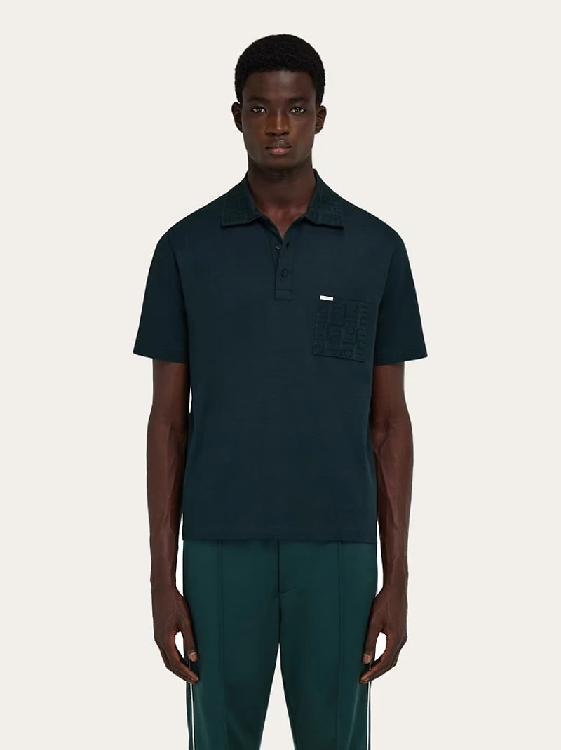 V-neck polo with jacquard pocket detail