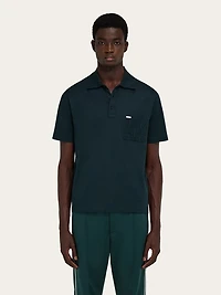 V-neck polo with jacquard pocket detail