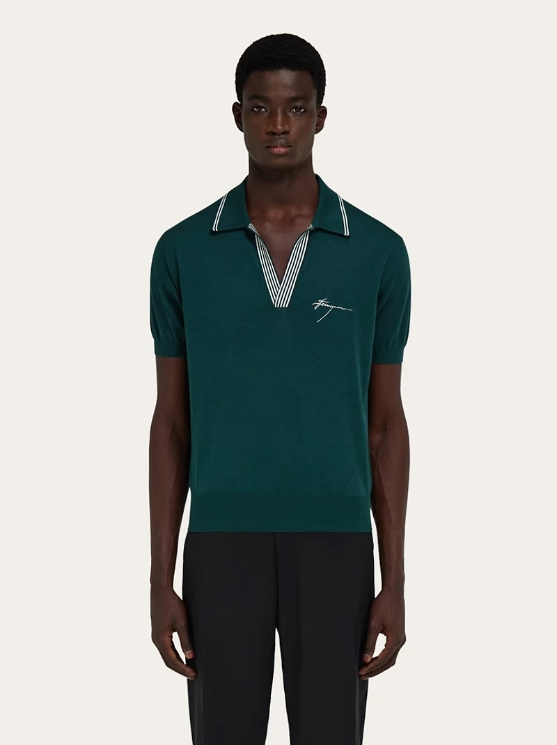 Silk blend polo shirt