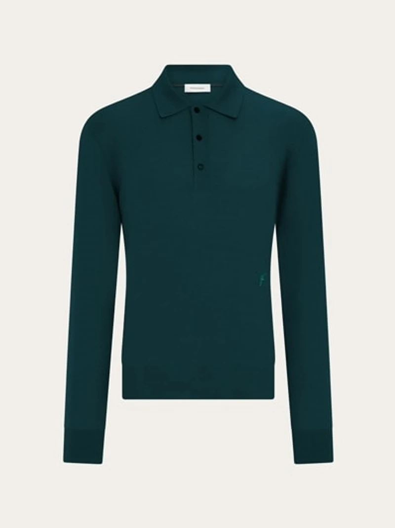 Wool polo shirt with long sleeves