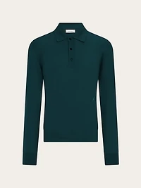 Wool polo shirt with long sleeves