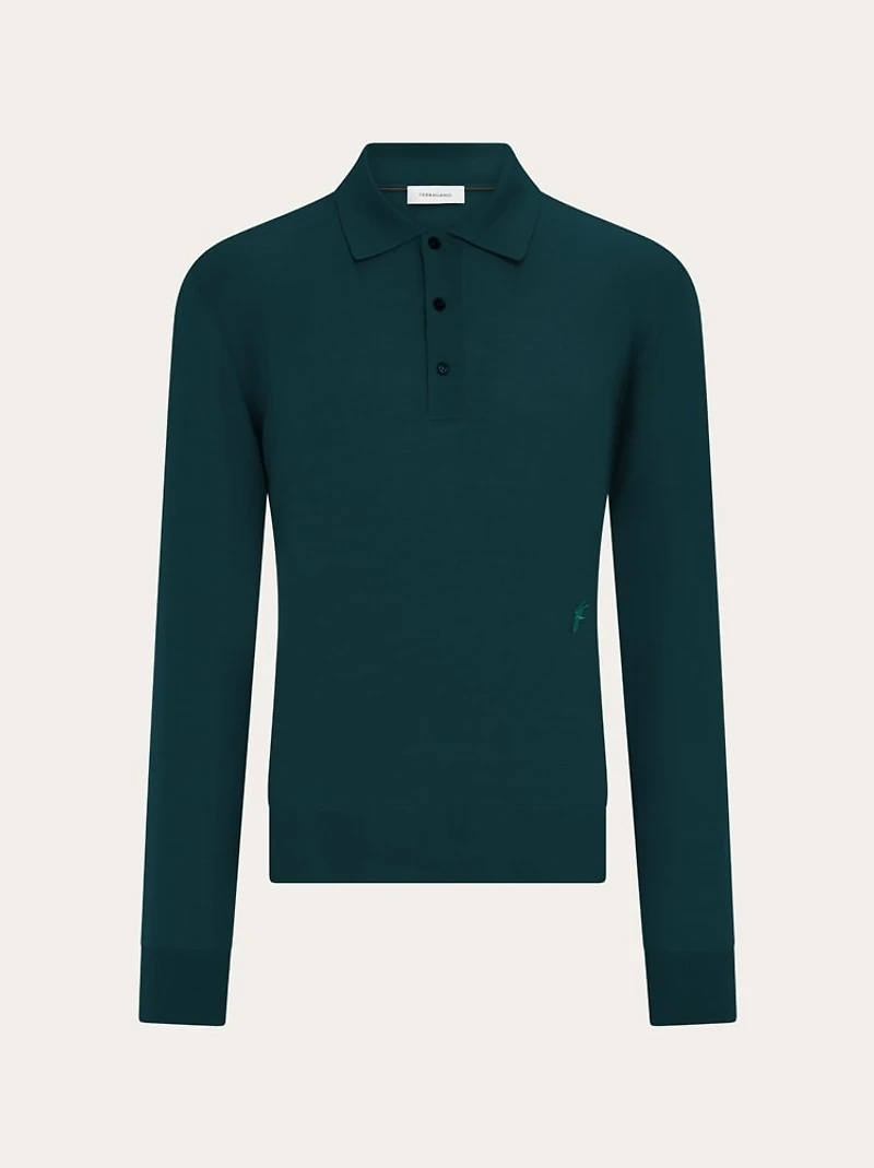Wool polo shirt with long sleeves