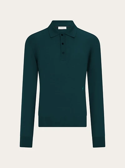 Wool polo shirt with long sleeves