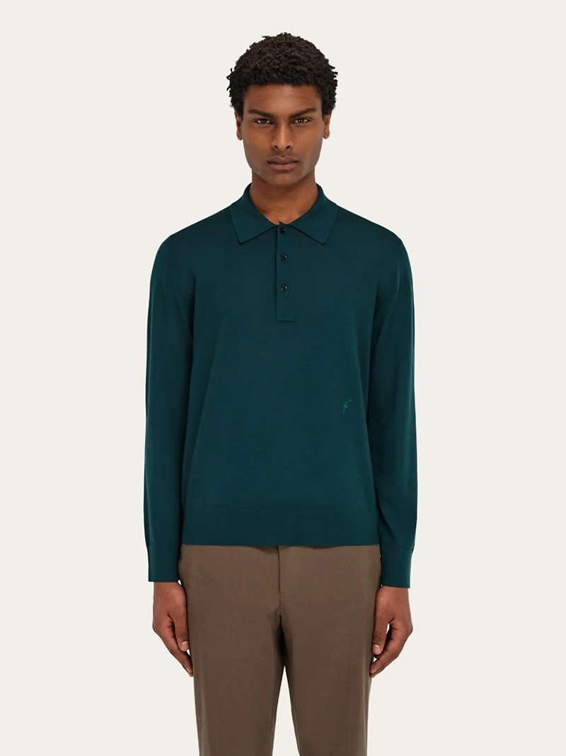 Wool polo shirt with long sleeves