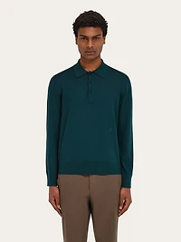 Wool polo shirt with long sleeves