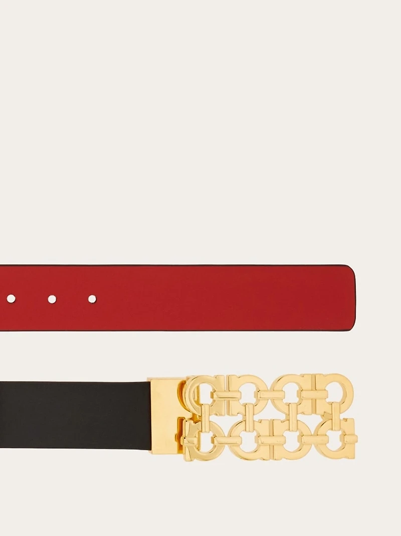 Reversible and adjustable belt with woven Gancini