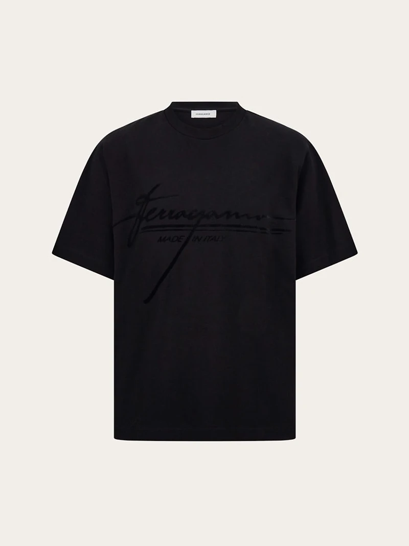 Crew neck T-shirt with printed signature