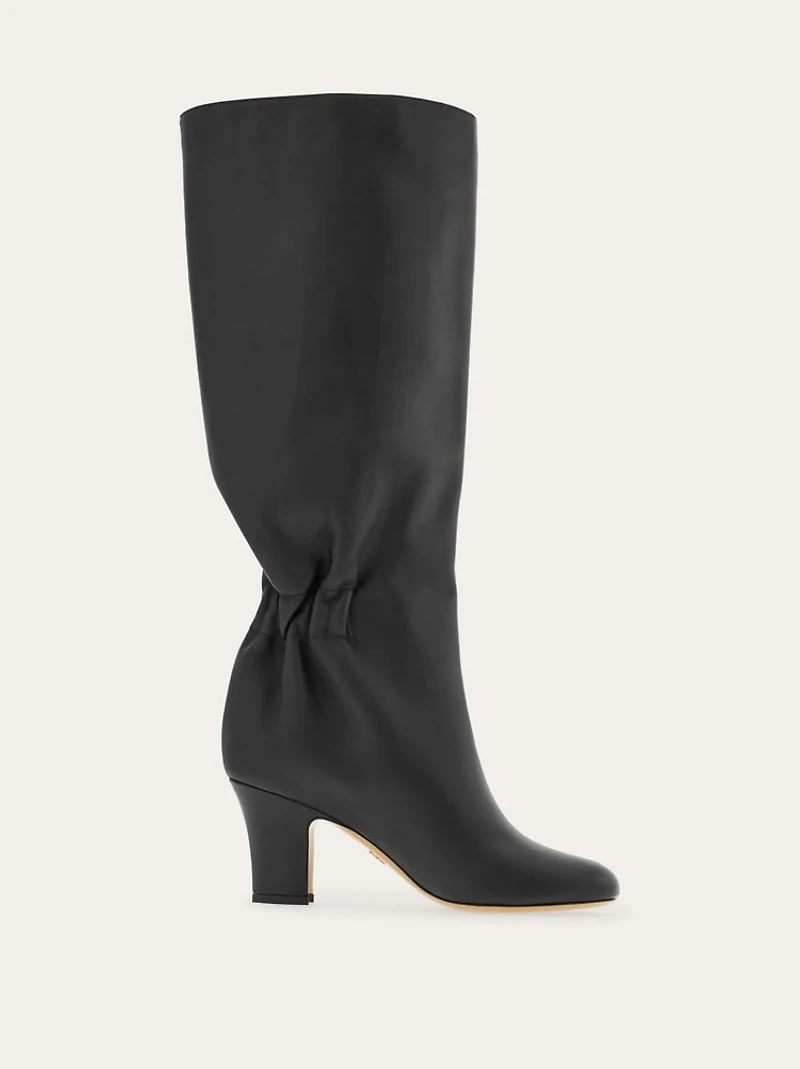Knee boot with ruched detail