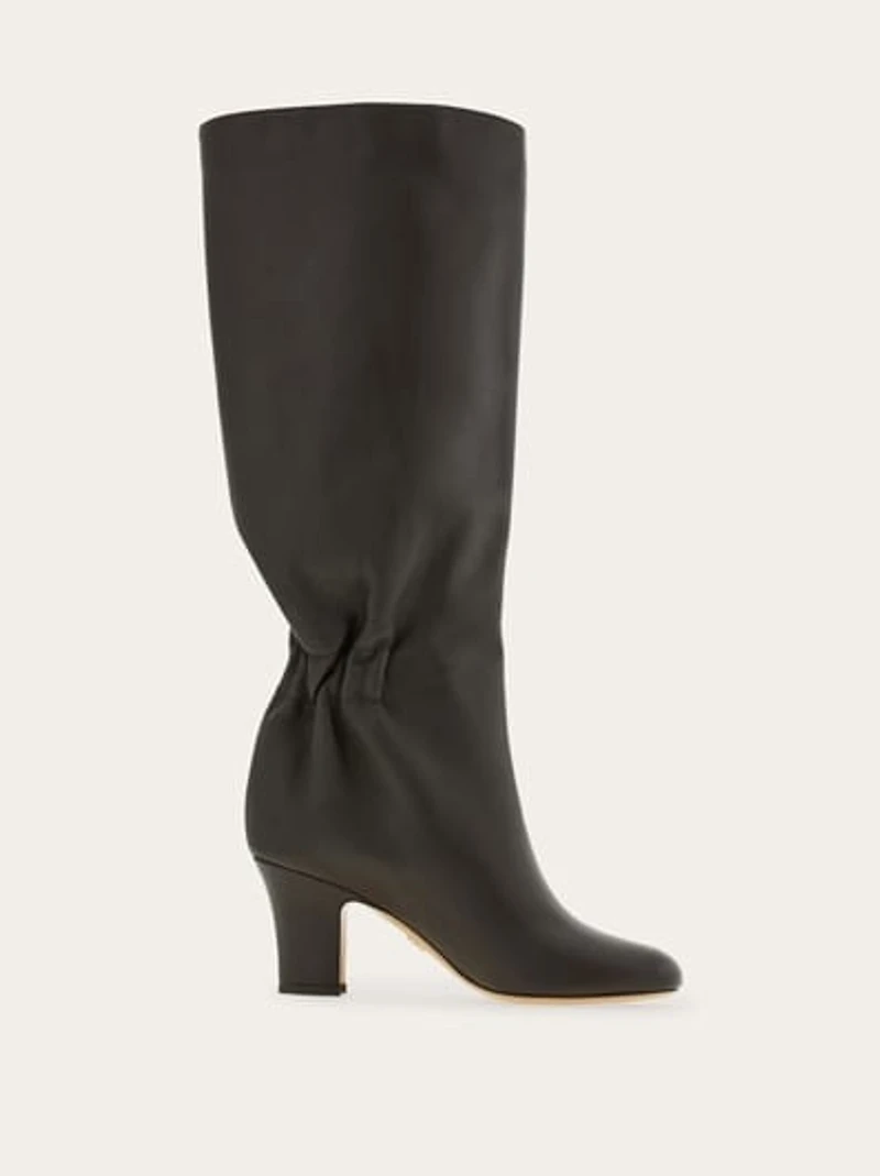 Knee boot with ruched detail
