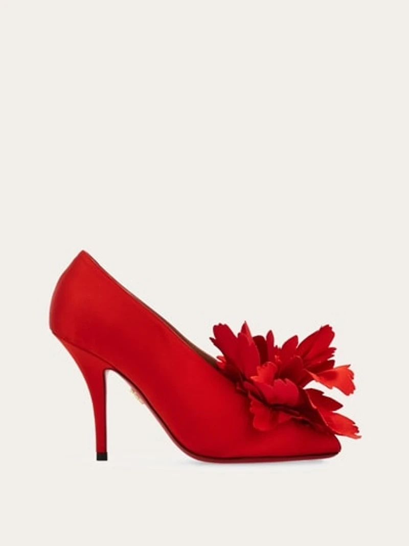 Flower embellished high heel pump