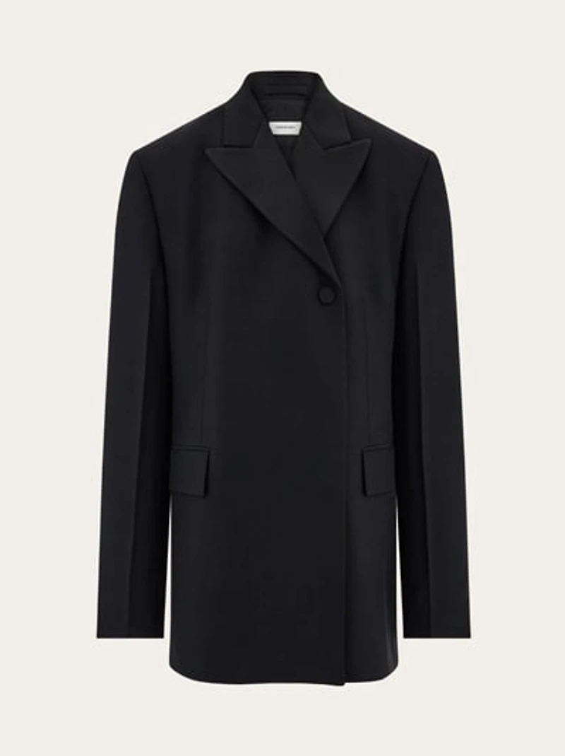 Double breasted tuxedo-inspired jacket