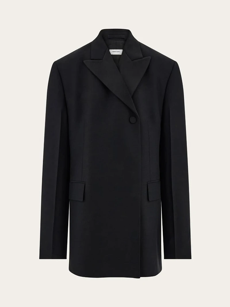 Double breasted tuxedo-inspired jacket