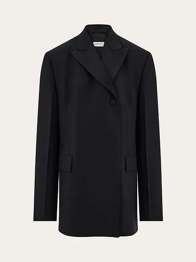 Double breasted tuxedo-inspired jacket