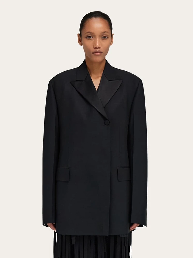 Double breasted tuxedo-inspired jacket