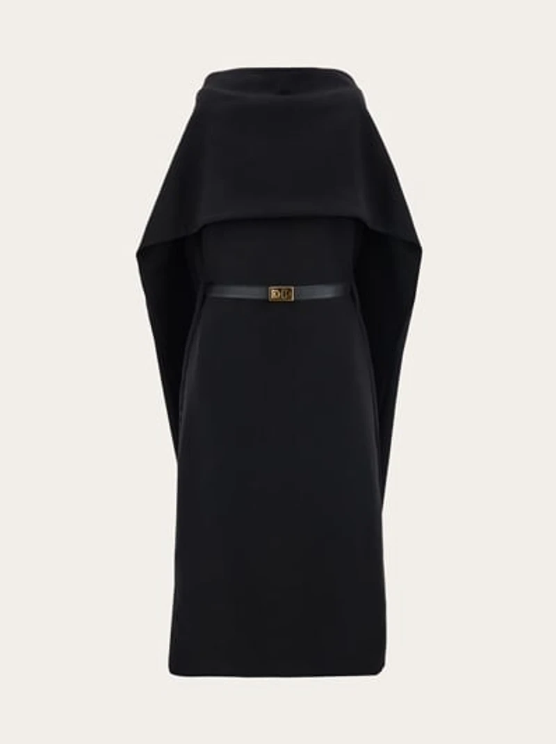 Belted midi dress with billowing front panel