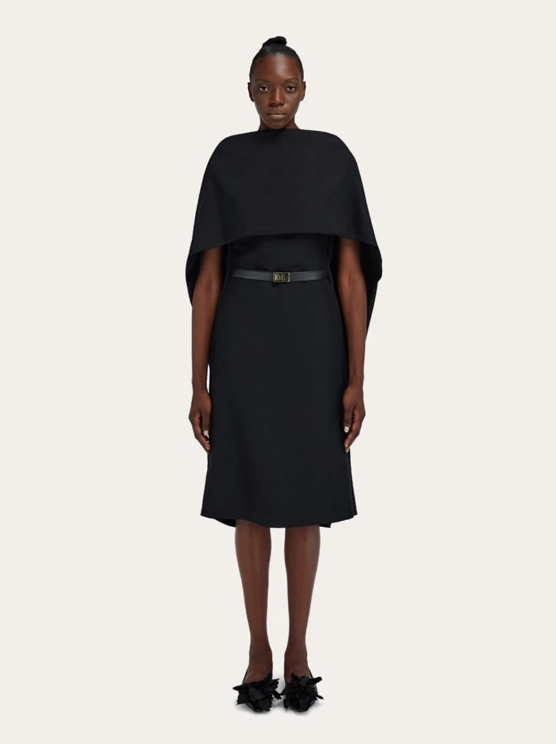 Belted midi dress with billowing front panel