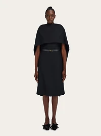 Belted midi dress with billowing front panel