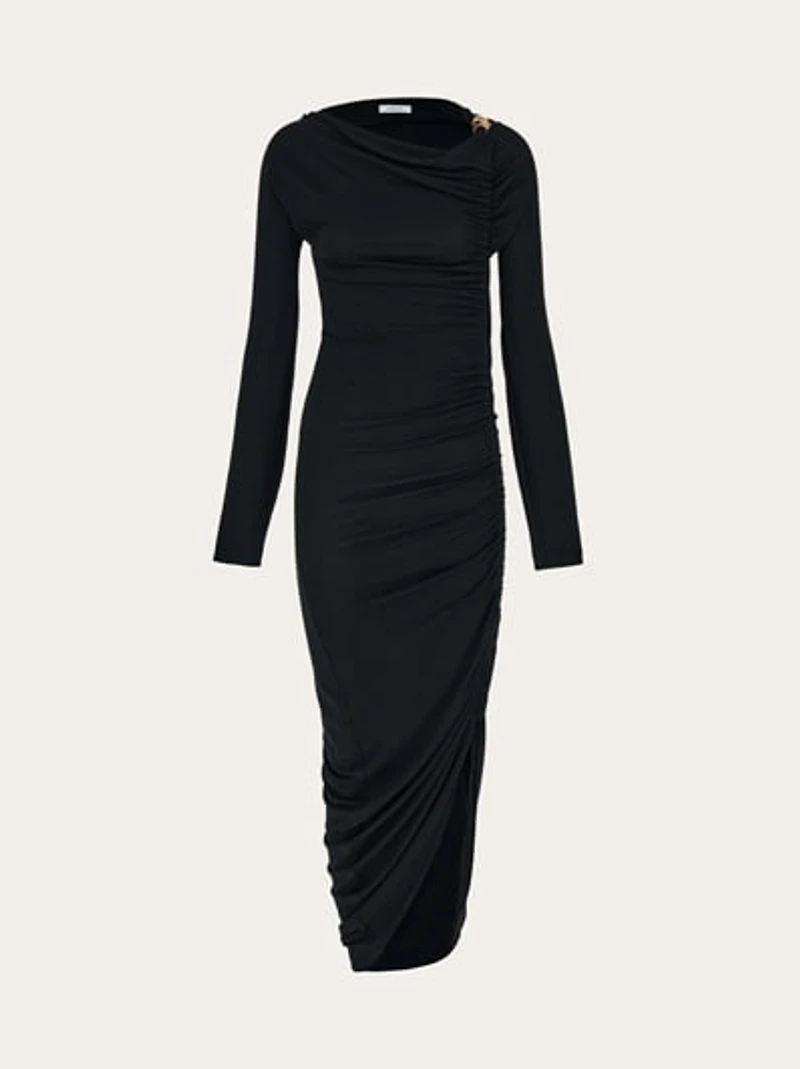 Boat neck dress with ruched detail