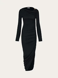 Boat neck dress with ruched detail