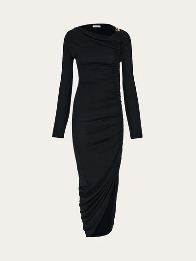 Boat neck dress with ruched detail
