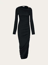 Boat neck dress with ruched detail