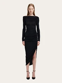 Boat neck dress with ruched detail