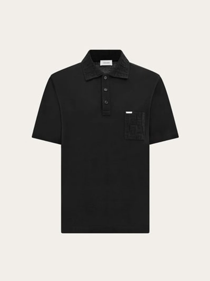 V-neck polo with jacquard pocket detail