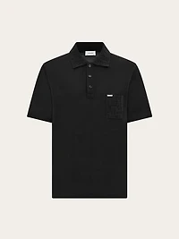 V-neck polo with jacquard pocket detail