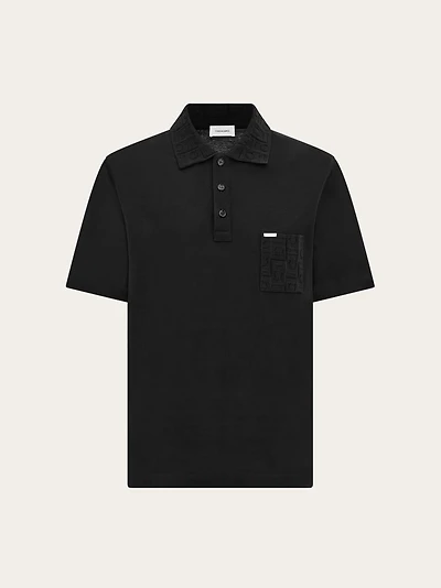 V-neck polo with jacquard pocket detail