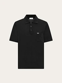 V-neck polo with jacquard pocket detail