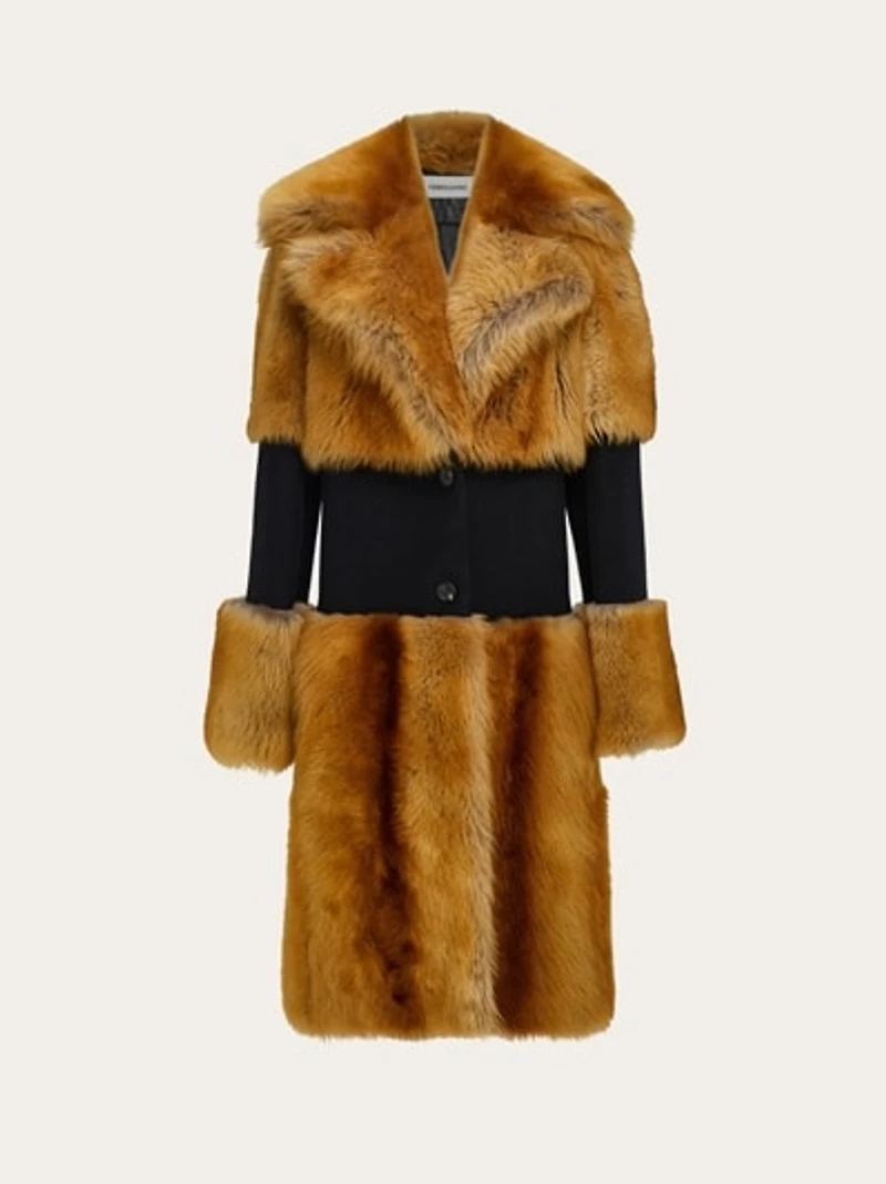 Shearling coat with wool inlay
